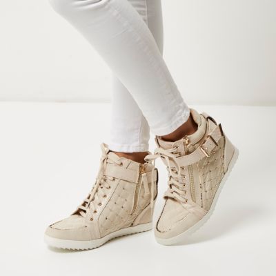 Light grey wedge high top trainers